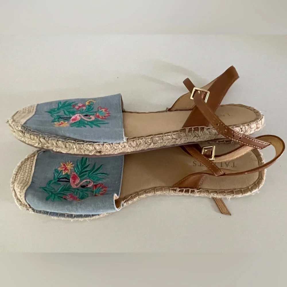 Talbots Izzy D'Orsay Embroidered Chambray Espadrille Sandals Size 9